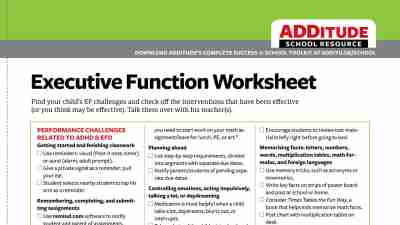 Free Handout: A Checklist of Interventions to Common Executive Function Challenges