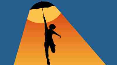 Illustration of a woman holding an umbrella and raising into the sky, demonstrating the ADHD traits of resilience and perseverance.